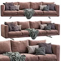 Modern Brown Multi Seater Sofa With Decorative Pillows And Throw Blanket 3d model