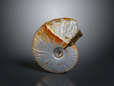 Natural Stone Ammonite Fossil Artwork With Wooden Accent And Detailed Texture 3d model