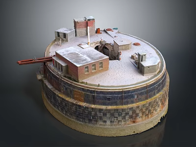 Intricate Circular Fortress Model Featuring Brick Walls And Defensive Buildings 3d model