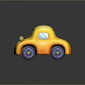 Yellow Toy Car With Blue Wheels And Orange Headlights On Reflective Surface
