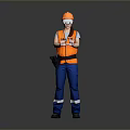 Construction Worker Wearing Orange Hard Hat Reflective Vest Blue Work Pants And VR Glasses