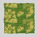 Square Decorative Green Moss Panel With Yellow Flower Clusters 3d model