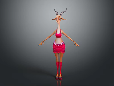 Cartoon Antelope Character In Pink Bikini Top Skirt Red Socks High Heels Standing Pose 3d model