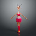 Cartoon Antelope Character In Pink Bikini Top Skirt Red Socks High Heels Standing Pose