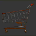 Three Silver and Orange Metal Household Shopping Carts with Wheels and Handles