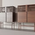 Modern Entryway Cabinet Sideboard with Wooden Lattice Doors Dark Brown Gray and Slim Legs