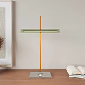Modern Minimalist Desk Lamp With Wooden Pole Silver Base Green Shade And Open Book On Wooden Table
