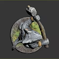 Game Movie Character Mouse Holding Hammer Wearing Yellow Apron Standing On Grass Covered Base
