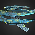 Sci Fi Cosmic Spaceship Design With Blue Yellow Accents And Complex Structures