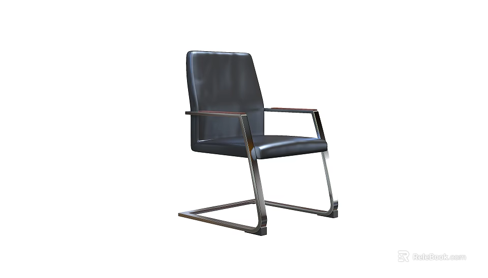 Modern Black Leather Office Chair With Sleek Metal Frame And Comfortable Armrests 3d model 