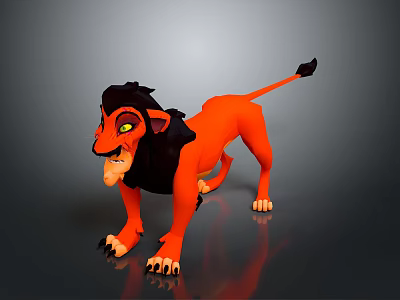 3D Animated Lion Character With Orange Body Black Mane And Yellow Eyes 3d model