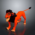 3D Animated Lion Character With Orange Body Black Mane And Yellow Eyes