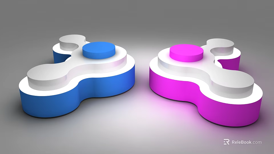 Modern Blue And Pink Display Shelves With Circular Platforms And Layered Structure 3d model