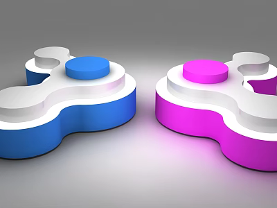 Modern Blue And Pink Display Shelves With Circular Platforms And Layered Structure 3d model