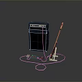 Professional Electric Guitar Amplifier With Effect Pedal And Connection Cables Setup