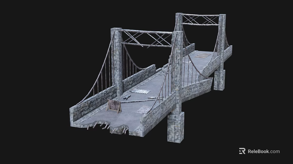 Detailed 3D Model of Broken Stone Arch Bridge With Damaged Structure 3d model 