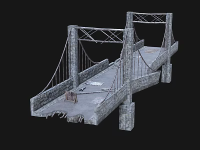 Detailed 3D Model of Broken Stone Arch Bridge With Damaged Structure 3d model