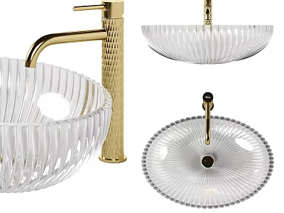 Modern Transparent Glass Washbasin With Golden Faucet And Contemporary Design Elements 3d model