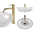 Modern Transparent Glass Washbasin With Golden Faucet And Contemporary Design Elements