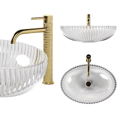 Modern Transparent Glass Washbasin With Golden Faucet And Contemporary Design Elements 3d model