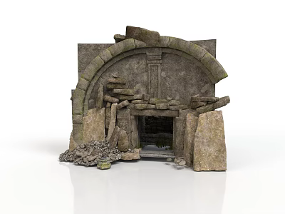 Ancient Stone Archway Entrance With Weathered Blocks And Scattered Debris 3d model