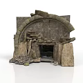 Ancient Stone Archway Entrance With Weathered Blocks And Scattered Debris
