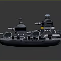 Futuristic Warship 3D Model Featuring Blue Black Color And Multiple Turret Systems