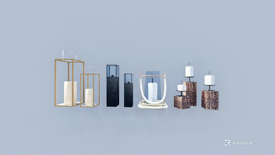 Stylish Decorative Candle Lamps with Various Designs and Materials for Home Decor 3d model 