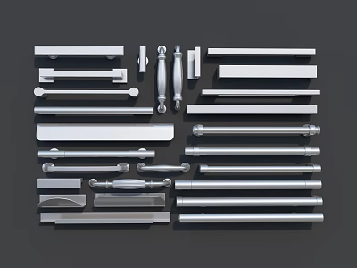 Assorted Silver Metal Door Handles With Different Shapes Lengths And Designs 3d model
