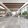 Spacious Modern Service Hall With Counters Screens Waiting Area And Large Windows 3d model