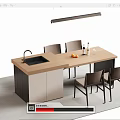 Modern Kitchen Bar Counter With Wooden Top Sink Chairs Wine Bottles And Fruits