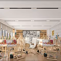 School Art Classroom With Easels And Sketch Artworks 3d model