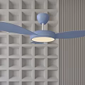 Modern Ceiling Fans with Light in Gray Blue Black Colors and Grid Wall Background