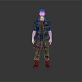 Man in Camouflage Jacket Green T-Shirt Jeans Brown Boots with Handgun Holster on Gray Background