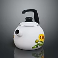 Decorative White Teapot With Sunflower Pattern Black Handle And Silver Rim