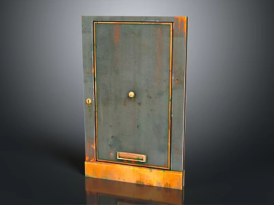 Vintage Metal Door With Rustic Green Orange Patina Brass Handle And Bottom Plate 3d model