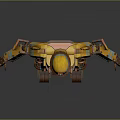 Futuristic Yellow Orange Robot Character With Mechanical Segmented Limbs And Spring Abdomen Standing Pose