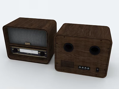 Vintage Wooden Radio And Speaker Units With Front Grille Knobs And Speaker Holes 3d model