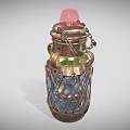 Vintage Copper Candle Lantern With Metal Lattice Design And Pink Top