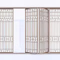 Modern Folding Screen With Wooden Frame And Geometric Grid Pattern For Interior 3d model