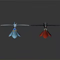Mythical Birds with Blue and Red Feathered Wings Displayed in White Background