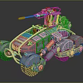 Steampunk Mechanical Vehicle With Metal Structure Cannon And Track Design