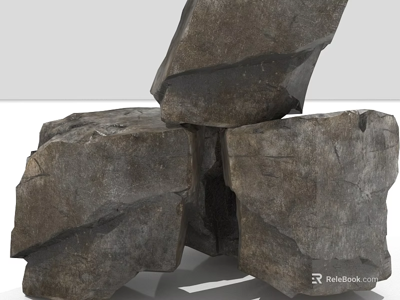 Natural Stacked Stones And Wood Pieces With Organic Texture For Home Decor 3d model 
