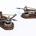 Miniature Catapult Weapon Models With Wooden Base Metal Structure And Arrow Shaped Projectiles
