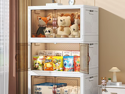 Practical Multi Tier Storage Cabinet With Transparent Doors For Stuffed Toys Snacks And Books 3d model