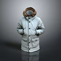 Light Colored Winter Coat With Fur Lined Hood And Button Front Style 3d model