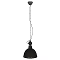 Black Industrial Pendant Light Featuring Round Dome Shade and Warm Light on White Brick Wall
