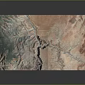 Detailed 3D Terrain Topographic Model With Mountain Ranges River Systems And Vegetation Areas