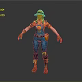 Game Movie Character In Blue Overalls With Sunflower Pattern Yellow Hat Brown Gloves And Boots