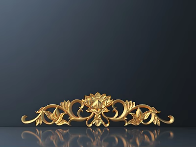 Ornate Golden Floral Vine Carving Design On Dark Background With Reflection 3d model